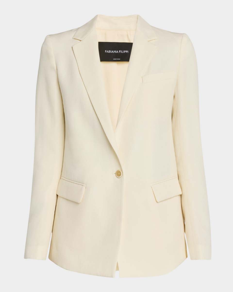 Wool Linen Hopsack One-Button Blazer